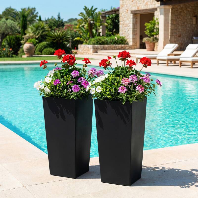 Metal Planters for Outdoor Plants Planter Box - Black-2PCS - 14"X30"