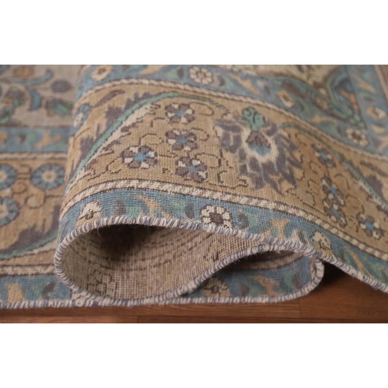 Hand Knotted Oriental 100% Wool Carpet Traditional Floral Beige & Ivories Tabriz Area Rug - 9' 5'' X 6' 5''
