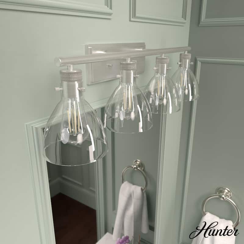 Hunter Van Nuys Bathroom Vanity Wall Light - Bathroom, Laundry - Transitional, Vintage, Farmhouse - Damp Rated! - 32" - 4 Light - Brushed Nickel