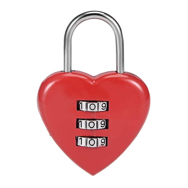 slide 2 of 4, 3 Digit Combination Padlock, 3mm Shackle, Zinc Alloy Heart Shaped Lock, Red - Red, Style 2