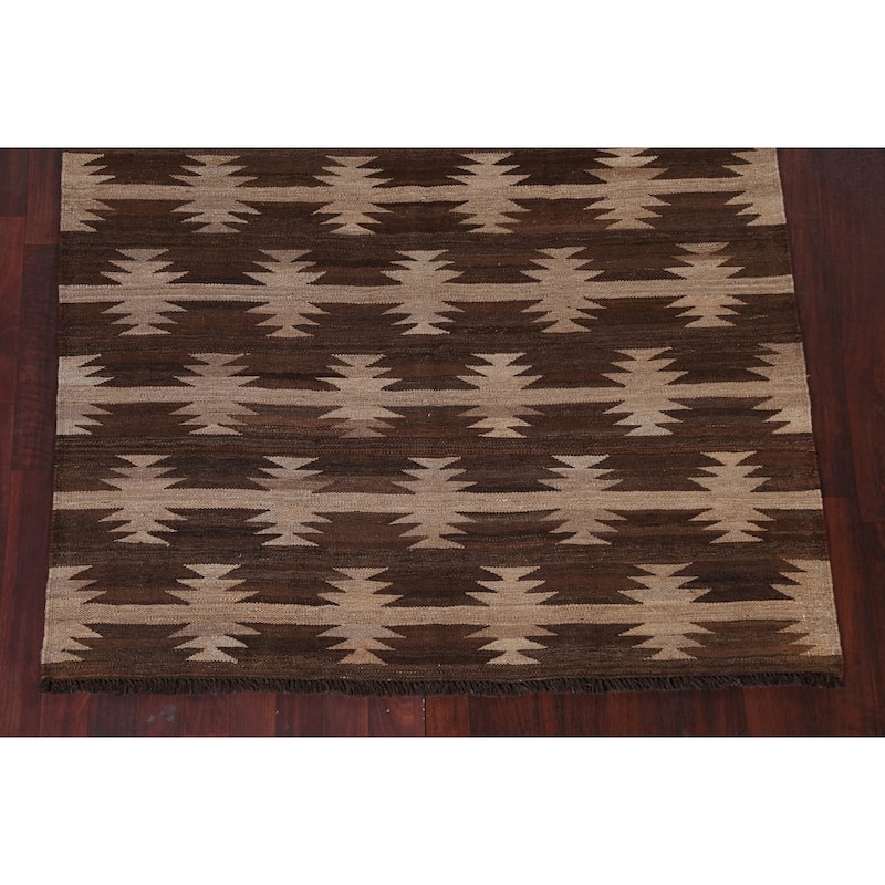 Natural Dye Geometric Tribal Kilim Oriental Wool Area Rug Hand-woven - 4'9" x 6'1"