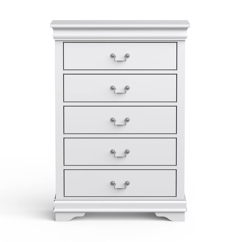 48" Tall Modern White Solid Wood 5-drawer Storage Chest