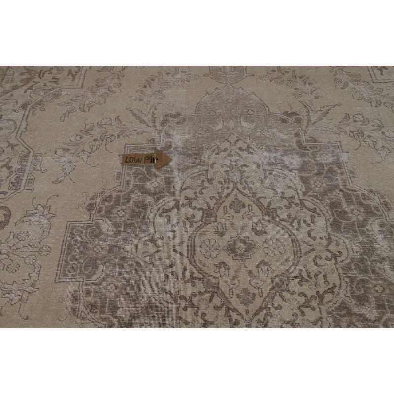 Tabriz Persian Vintage Area Rug Handmade Beige Wool Carpet - 9'4" x 12'10"