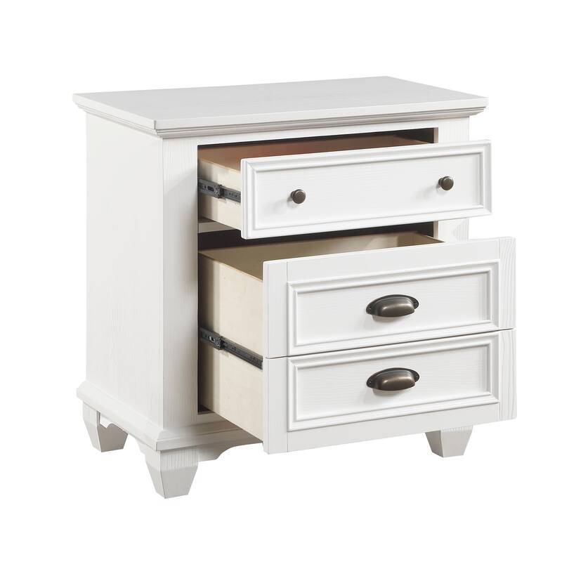 White Finish 1pc Traditional Framing Nightstand w/ 2 Drawers for Bedroom - White