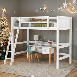Solid Wood Twin Size Loft Bed with Ladder & Safety Guaranteed, White