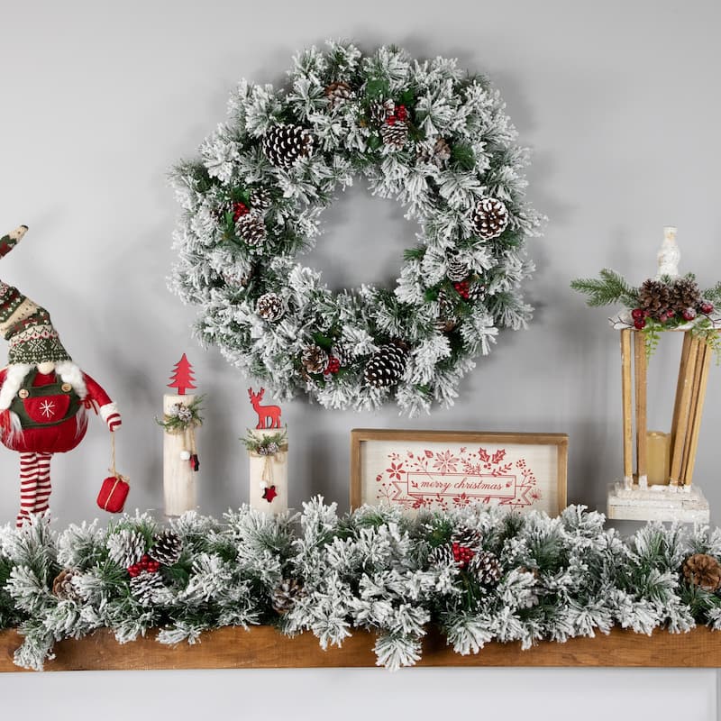 24" Snowy Flocked Angel Pine Pine Cones Artificial Christmas Wreath