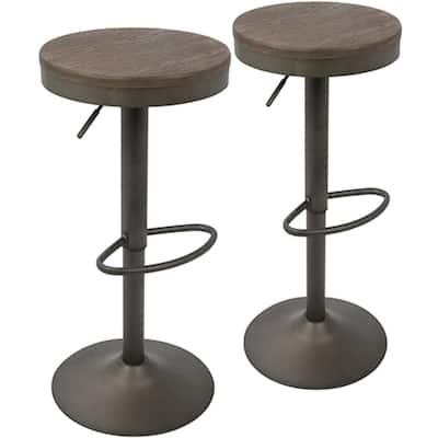 2 Brown Dakota Wood Swivel Indoor Bar Stools 31"