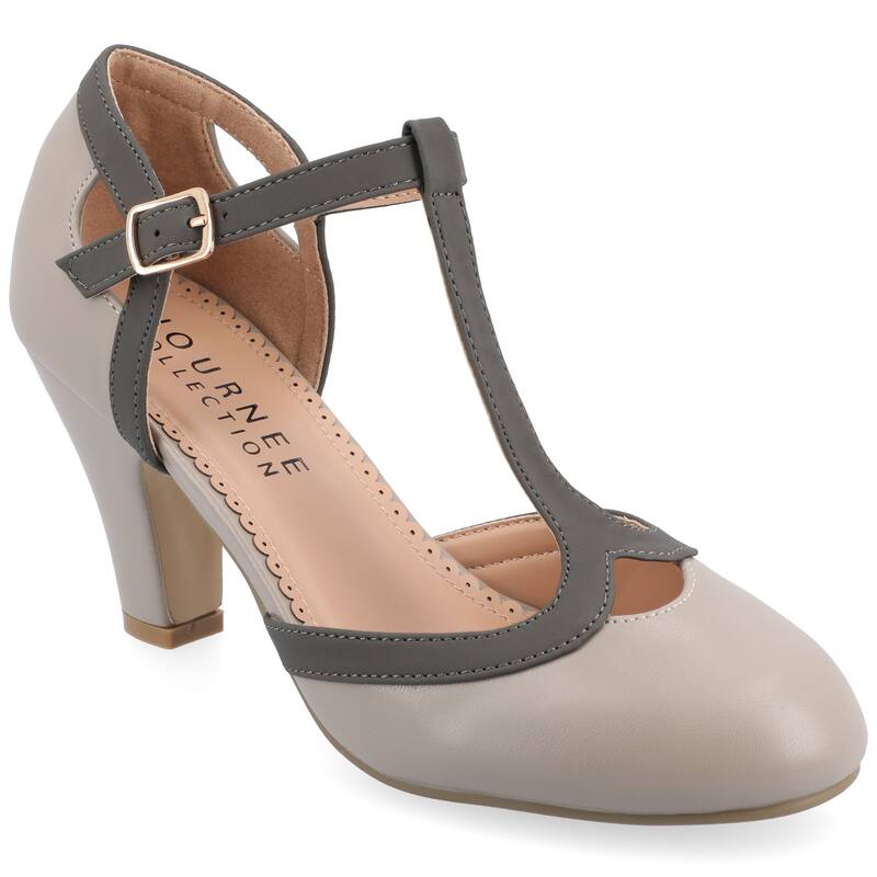 Journee Collection Women's Olina Medium and Wide Width Round Toe High Block Heel Pumps