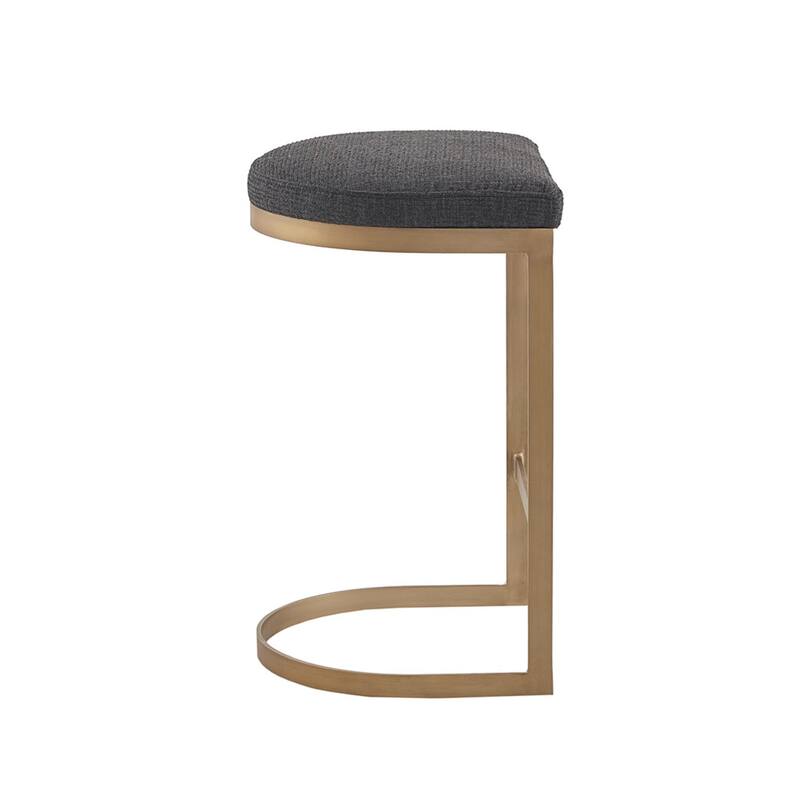 Roomfitters 25-Inch Backless Counter Stool, Upholstered Charcoal Seat with Antique Gold Metal C-Frame