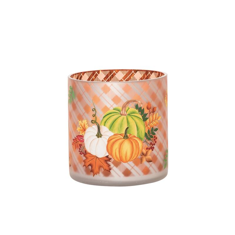 Transpac Glass 5.91 in. Multicolor Harvest Light Up Wide Plaid Pumpkin Vase