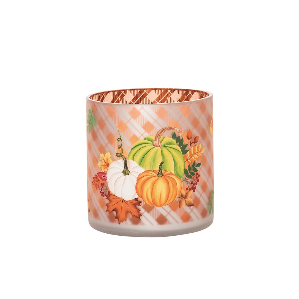 Transpac Glass 5.91 in. Multicolor Harvest Light Up Wide Plaid Pumpkin Vase