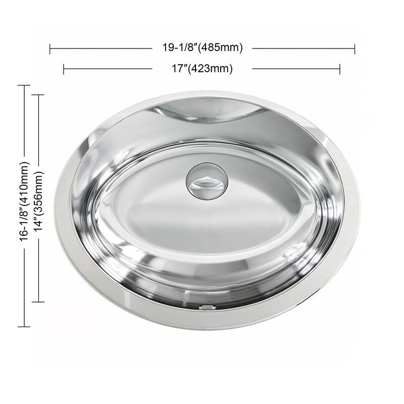 Dowell Undermount Single Bowl Stainless Steel Bathroom Sink - Oval - 19W x 16L x 7H - 19W x 16L x 7H