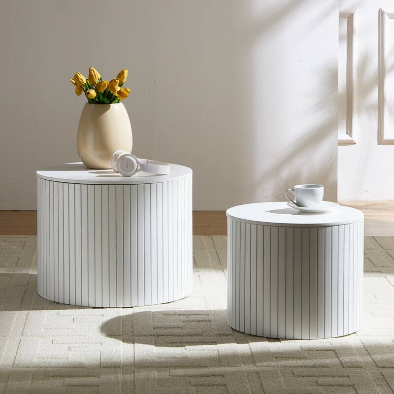 Nesting Table Set of 2 Sofa Side Table White Corner Table
