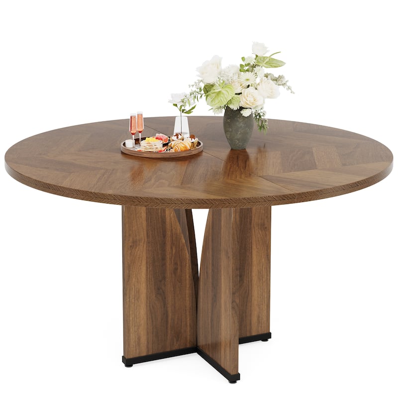 Farmhouse 39.37" Round Wood Kitchen Dining Room Table