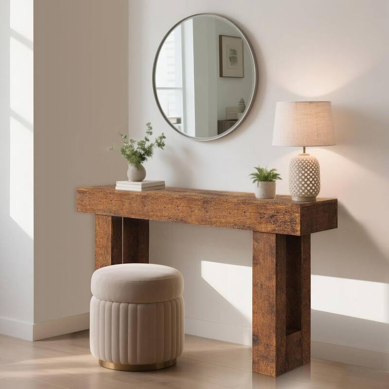 63" Rustic Farmhouse Console Table with Open Shelf