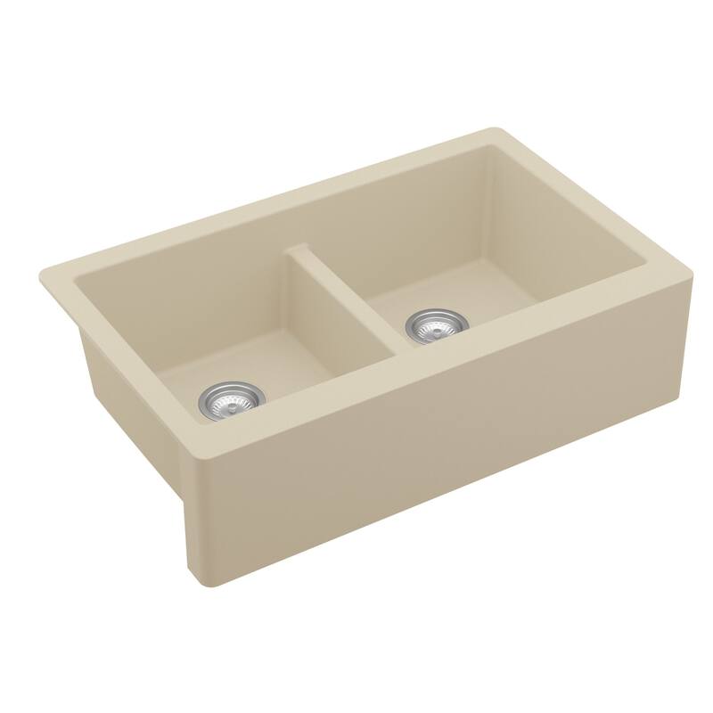 Karran Farmhouse Apron Front Quartz Double Bowl Kitchen Sink Kit