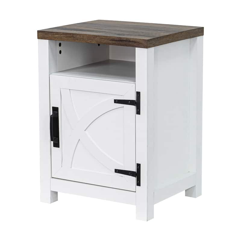 Farmhouse Barn Door Nightstand Bedside Table Set of 2 with Adjustable Shelves