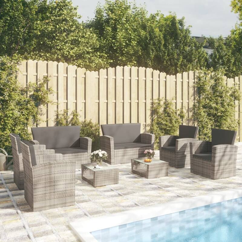 vidaXL Patio Lounge Set Sectional Sofa Set 4 Piece with Cushions Poly Rattan - Grey - 8-Piece Sets