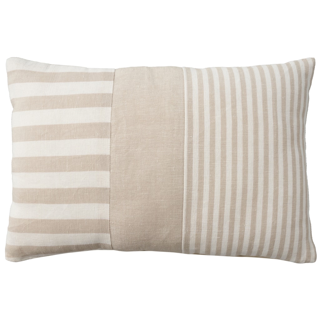 Mina Victory Lifestyle Cot Linen Blk Strps 14" x 20" Beige Indoor Throw Pillow
