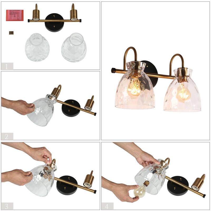 Elisie Modern 2-light Bathroom Vanity Light Farmhouse Black Gold Sconce with Water Glass