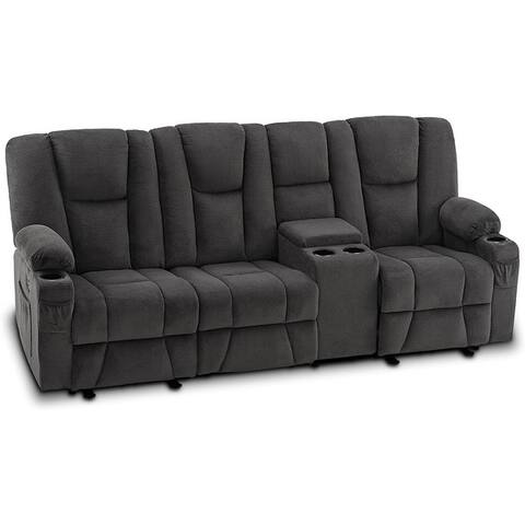 Mcombo Fabric Power Loveseat Recliner, Electric Reclining Loveseat Sofa with Heat and Massage, Cup Holders, USB Charge Port