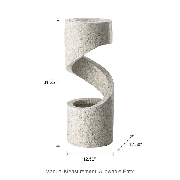 dimension image slide 2 of 4, Glitzhome Modern Minimalist Spiral LED Polyresin Outdoor Fountain with Small Planter