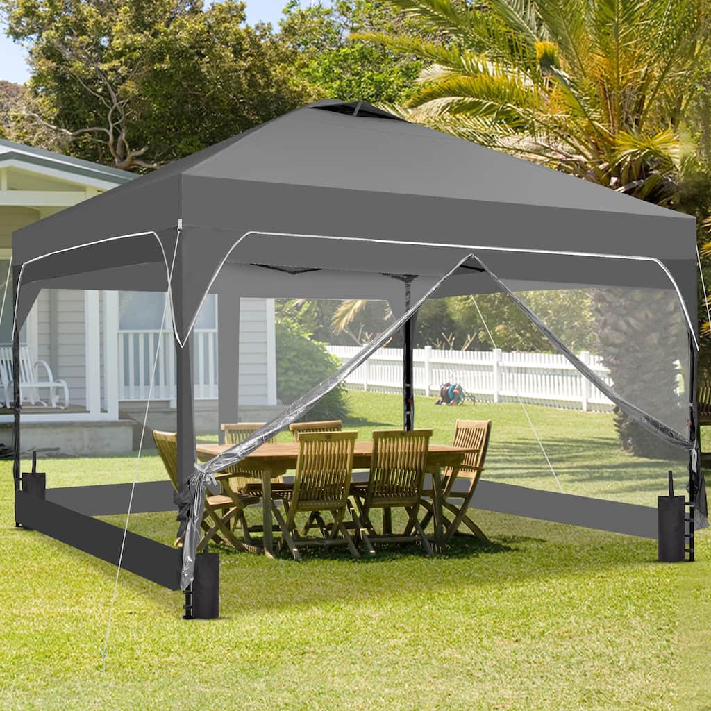 Ainfox 12x12FT Pop Up Canopy Tent with One Push Setup, Gazebo with 4 PVC Transparent Sidewalls