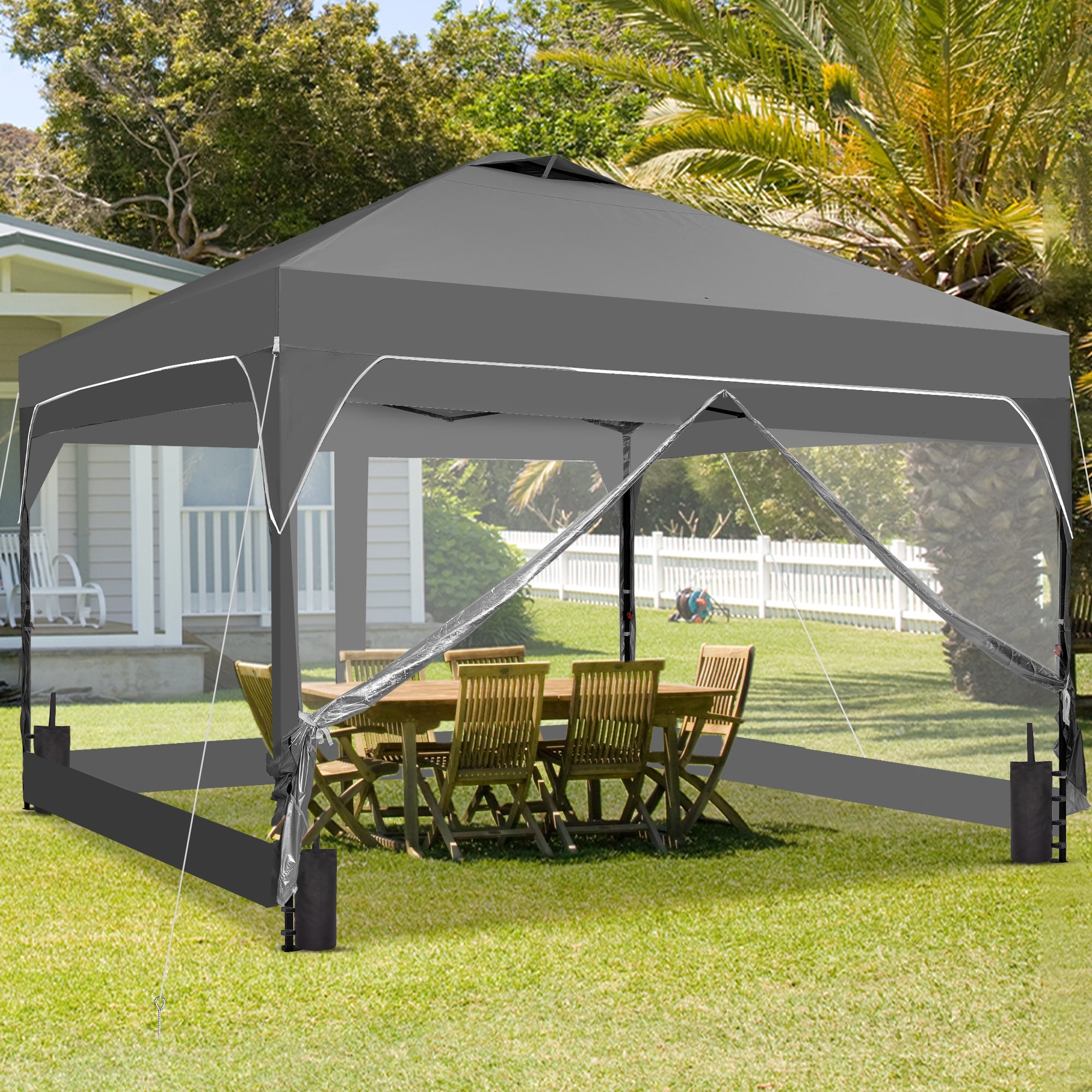 12x12FT Pop Up Canopy Tent with One Push Setup, Gazebo with 4 PVC Transparent Sidewalls