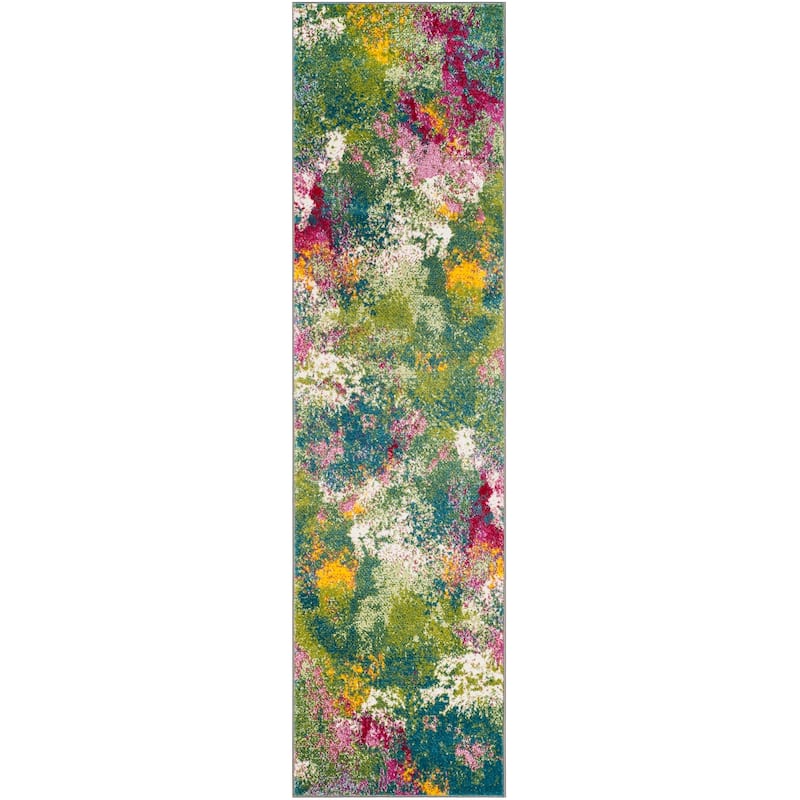 SAFAVIEH Watercolor Kalinka Modern Abstract Rug - 2'3" x 8' Runner - Green/Fuchsia