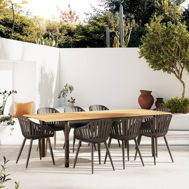 LifestyleGarden 9pc FSC Certified Wood Outdoor Patio Extendable Dining Set - Armchairs