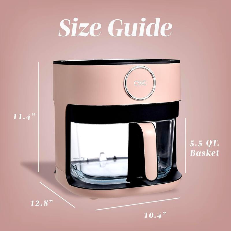 COOK WITH COLOR 1200W Air Fryer: Glass Basket, Dishwasher Safe, 60min Timer, 6 Presets, Temp Control 175F-400F, 4 - 5.5 QT