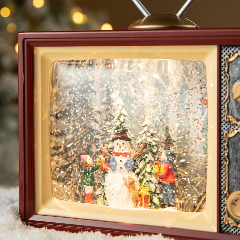 Glitzhome 7.5"W Lighted Snowman Waterglobe TV With 3D Snow