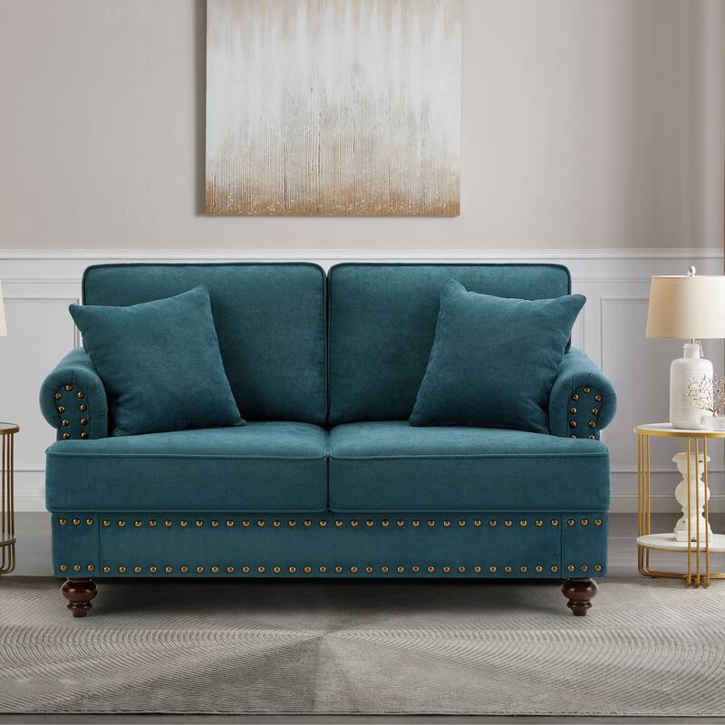 61" Chenille Sofa Couch with Brown Legs - Lake Green