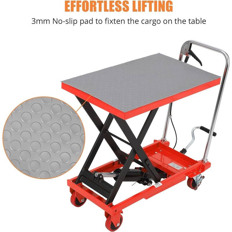 500lbs Hydraulic Lift Table Cart Single Scissor with 4 Wheels - N/A