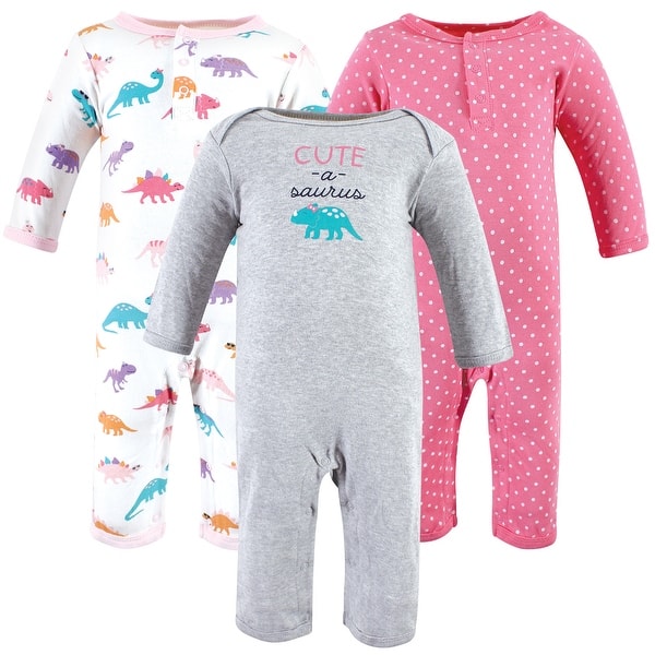 slide 1 of 1, Hudson Baby Infant Girls Cotton Coveralls, Cuteasaurus 0 - 3 Months - Pink