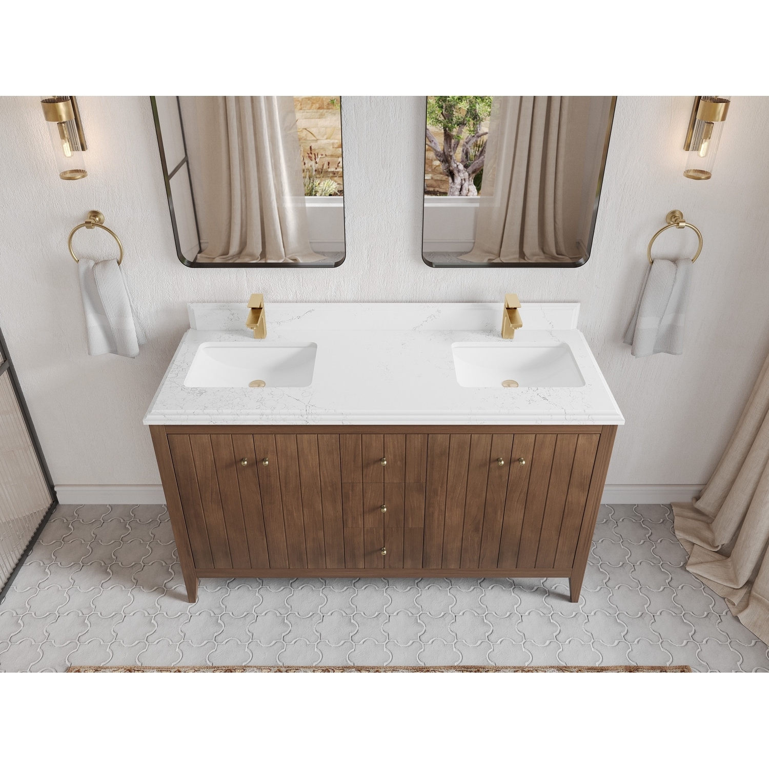 Willow Collections 60 in. W x 22 in. D Atlanta Teak Double Sink Bathroom Vanity with Countertop