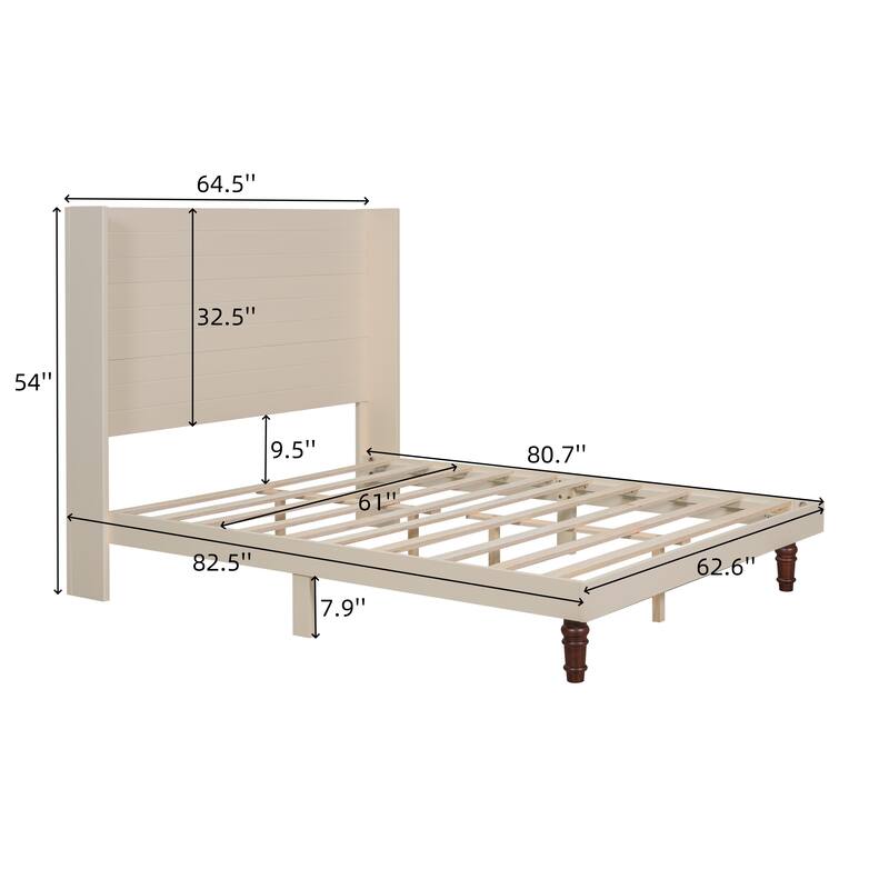 Low Profile Platform Bed High Headboard Wingback Bed with Wood Support