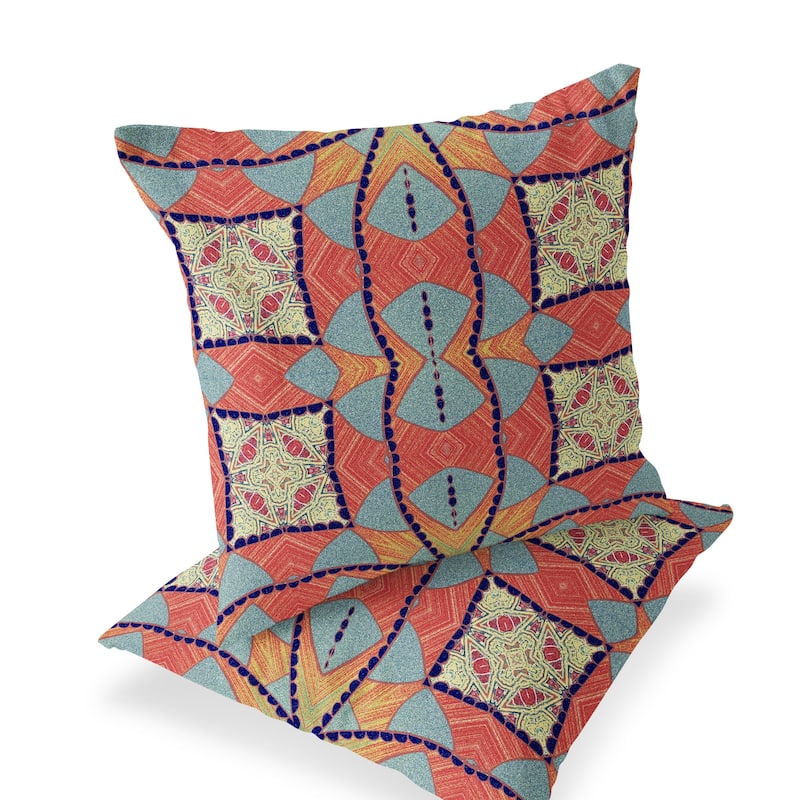 HomeRoots Set of Two 16" X 16" Blue and Orange Blown Seam Eclectic Indoor Outdoor Throw Pillow - 16.00' X '16.00' X '5.00
