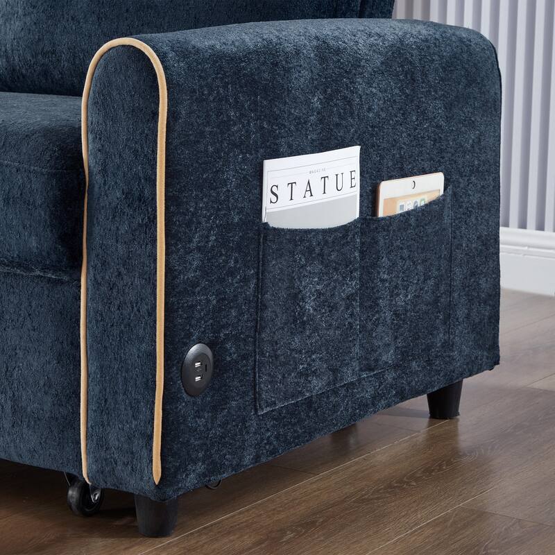 GDFStudio - 58" Chenille Convertible Sleeper Sofa with USB