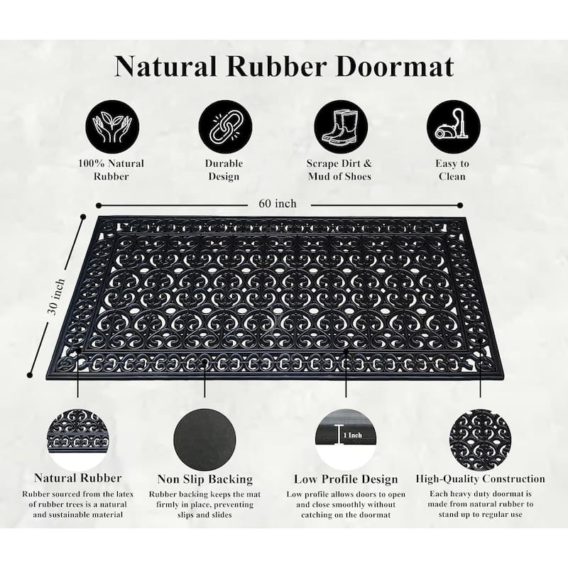 A1HC Rubber Paisley Non Slip Heavy Duty Front Door Extra Large Doormat 30" X 60"