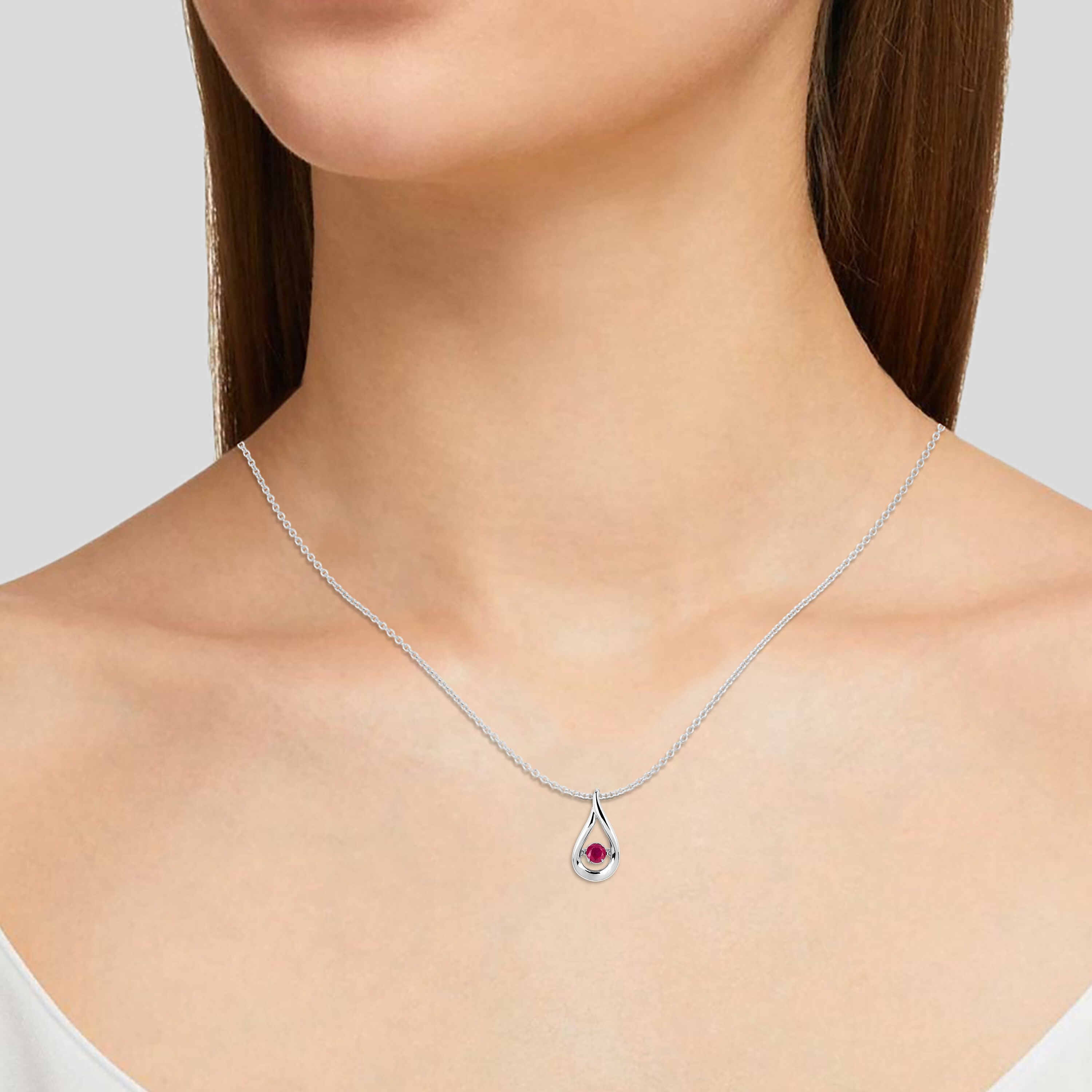 Choice of Birthstone Months/Colors .925 Sterling Silver Dancing Genuine Gemstone Teardrop Pendant Necklace 18 Chain 