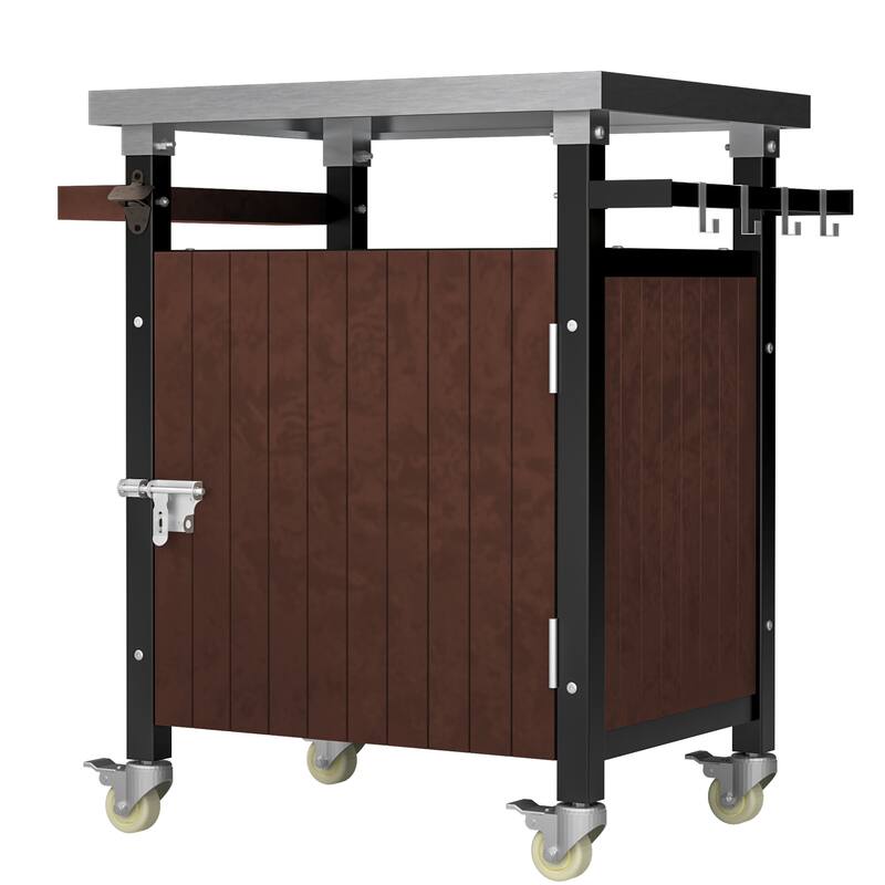 Anmytek Stainless Steel Mobile Kitchen Cart with Enclosed Cabinet Outdoor Prep Station for Picnic and BBQ