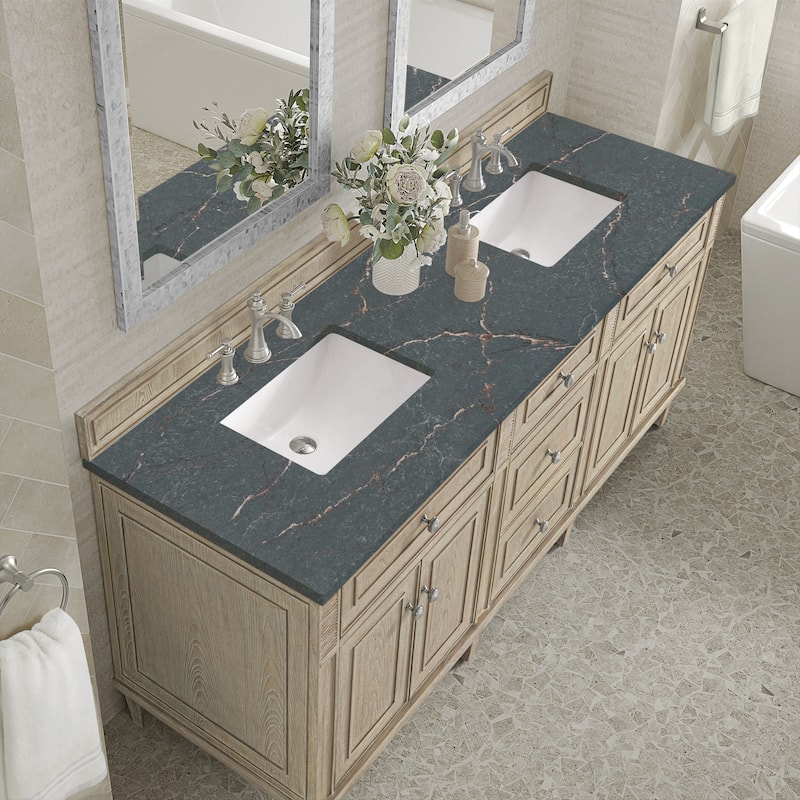James Martin Vanities Lorelai 72" Double Vanity, Whitewashed Oak - Parisien Bleu