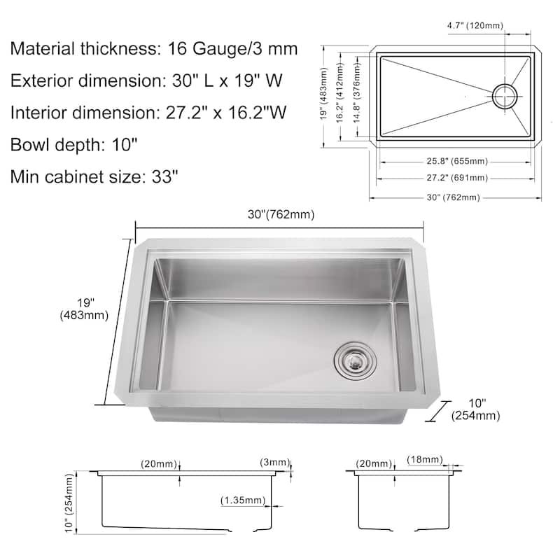 WOWOW Drop-In Single-Bowl Kitchen Sink in Modern