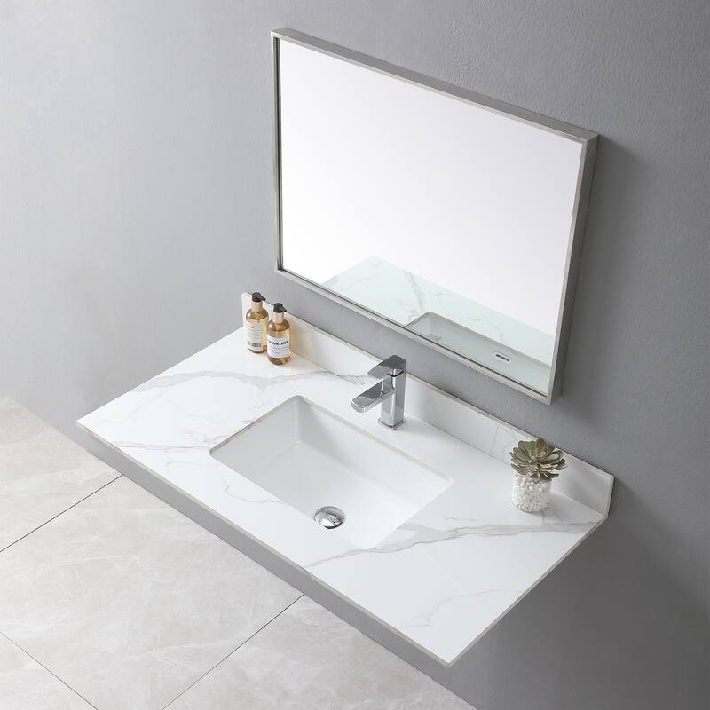 31 in./ 37 in./ 43 in. Carrara Gold Engineered Stone Bathroom Vanity Top with Ceramic Sink