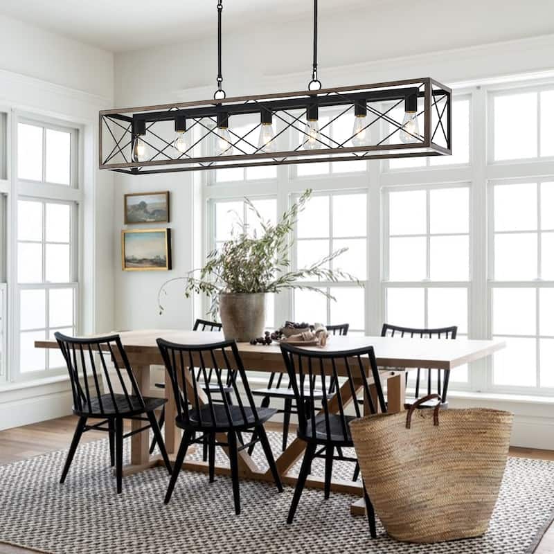 Farmhouse 7-light Linear Rectangle Chandelier - 48