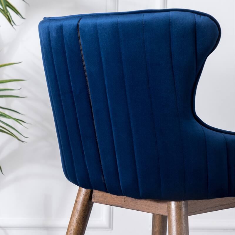 Set of 2 Upholstered Wingback Counter Stools - Mid-Century Fabric Bar Stools with Gold-Tipped Legs for Kitchen & Dining