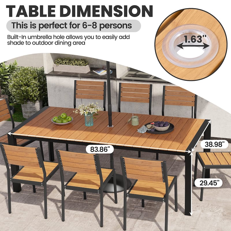 Outdoor Aluminum Patio Dining Table with Umbrella Hole