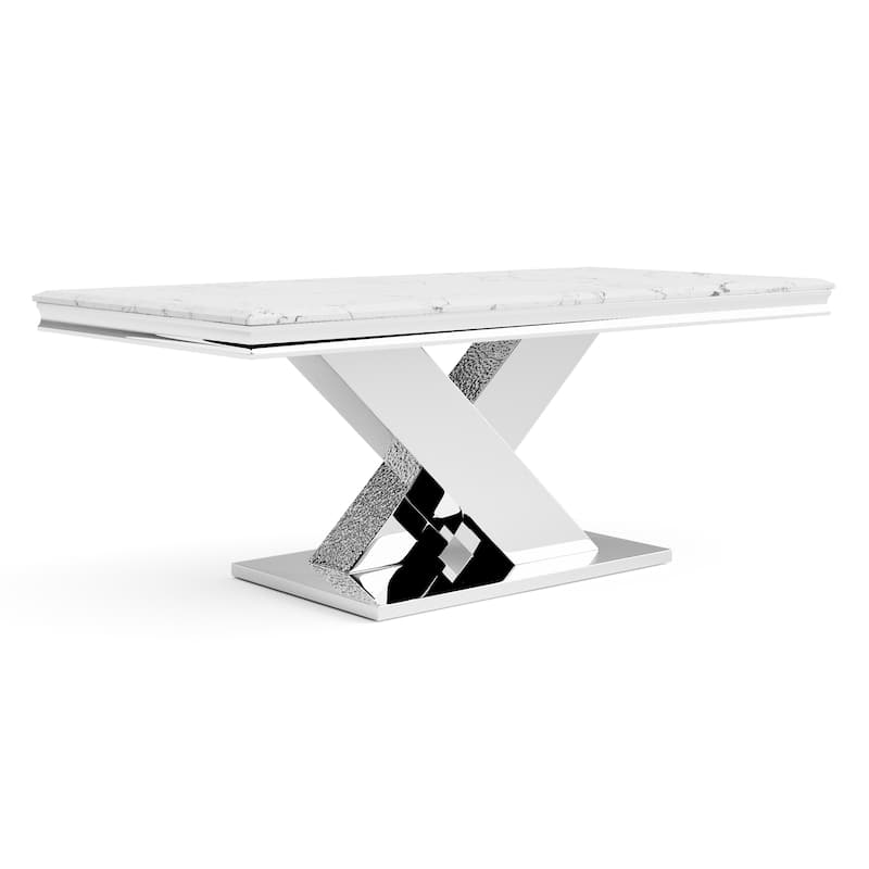 Furniture of America Thaddeus Modern X-Shaped 79-inch Dining Table with Stone Top