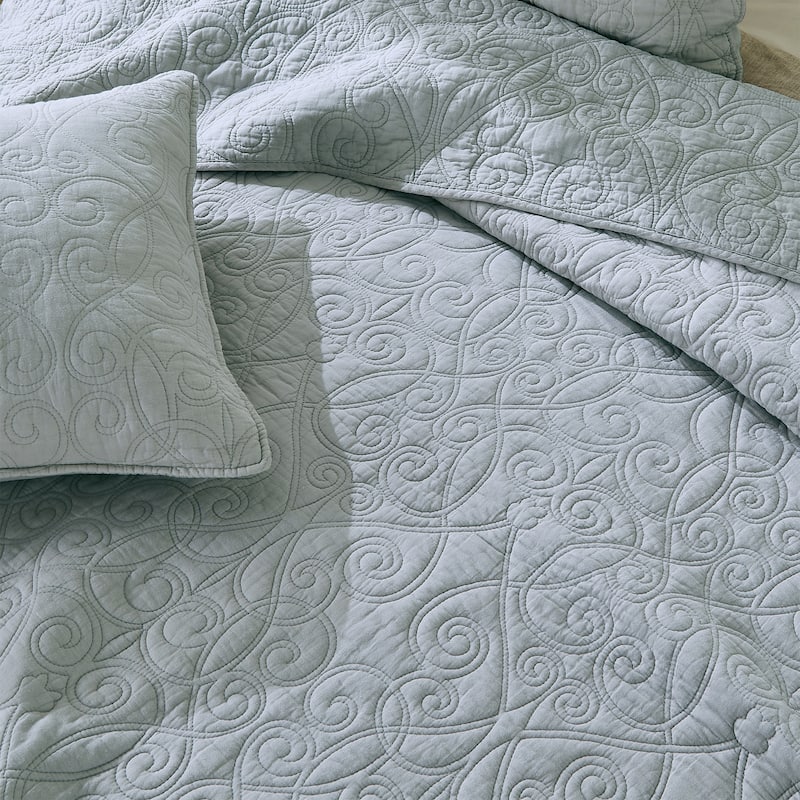 Patina Vie Maison 100% Cotton Stitched 3 Piece Quilt and Sham Set